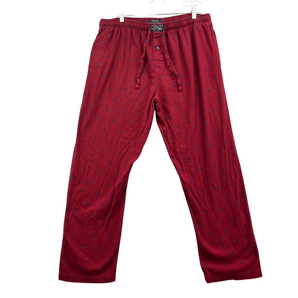 Polo Ralph Lauren Lounge Sleep Pants Men XL Red Blue Pony AOP Cotton Drawstring